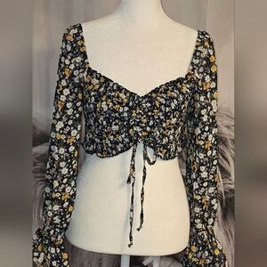 Black & Yellow Floral Crop Top